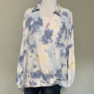 Young Fabulous & Broke, Faux Wrap Tie Dye Blouse NWT
